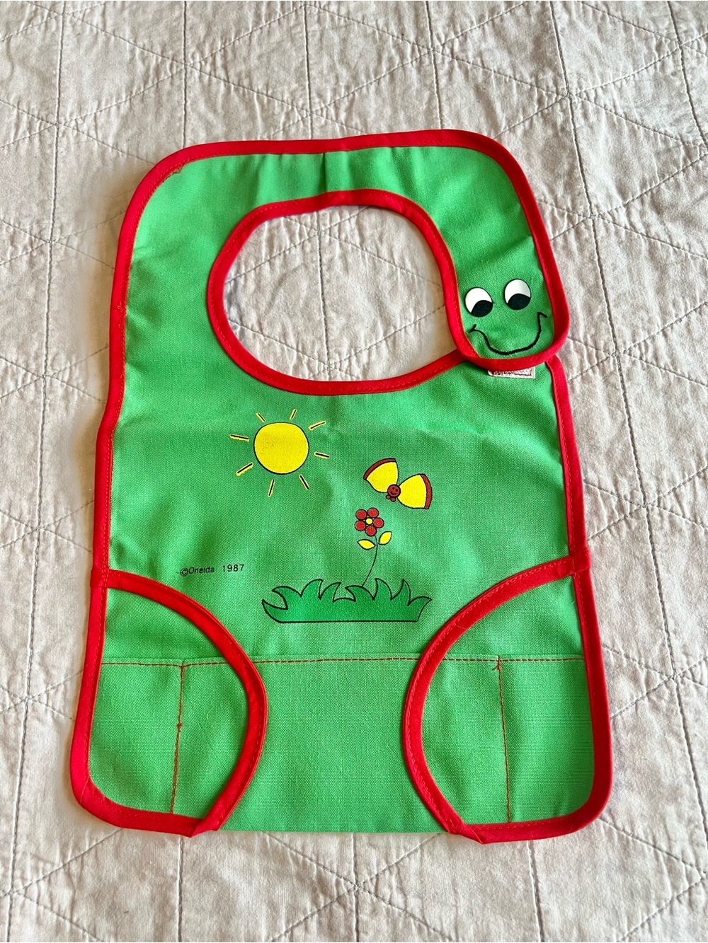 Vintage Deadstock Oneida 1987 80s Green And Red Dinosaur Kids Baby Infant Bib